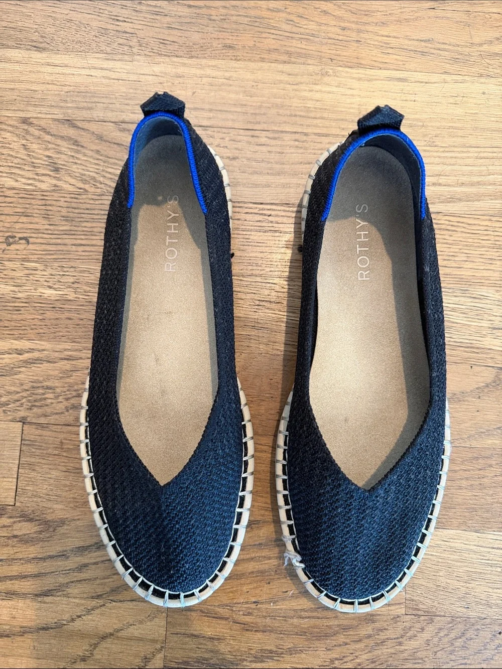Rothy's Women's Boardwalk Espadrille Flats Black Knit Size 9